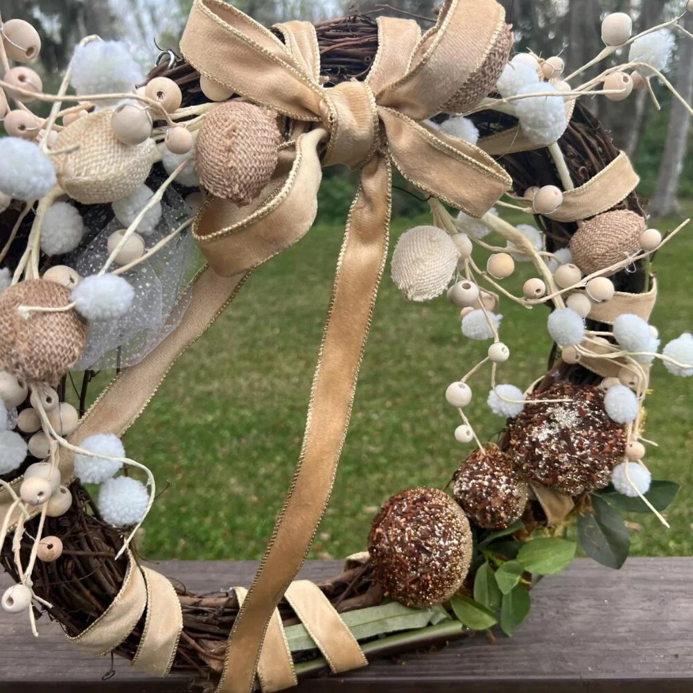 Spring Burlap Eggs Glitter Mushroom Earth Tones Wreath Home Decoration